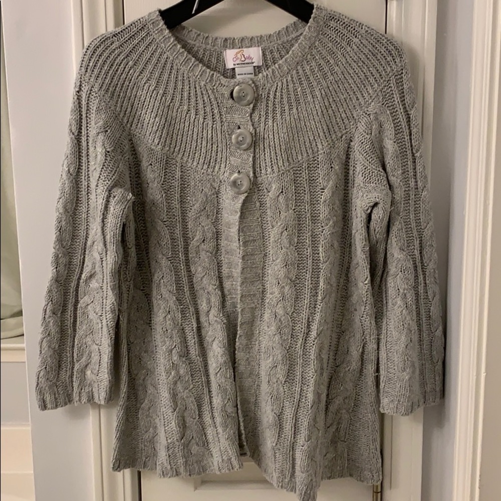 Grey Cable Knit 3/4 Sleeve Maternity Cardigan